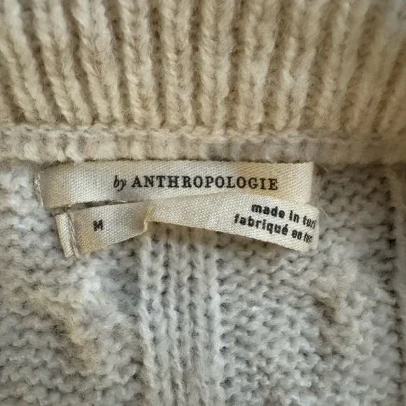 Anthropologie Women’s Oversized Cream Cable Knit Layered Sweater Size M - Picture 3 of 9